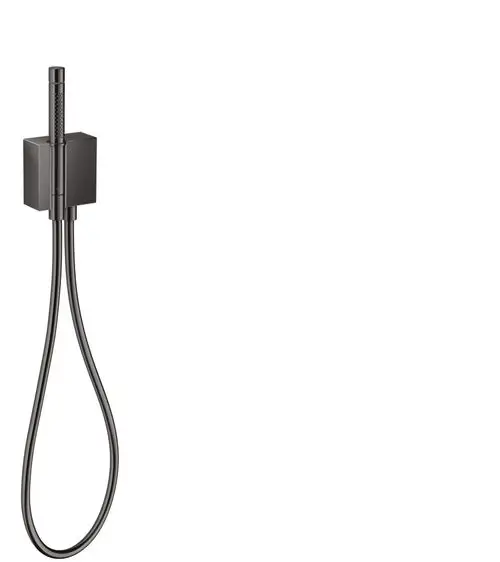 Handbrause mit Schlauch in schwarzem Design, montiert an einer Wandhalterung. Produkt von AXOR, geeignet für Badezimmeranwendungen.